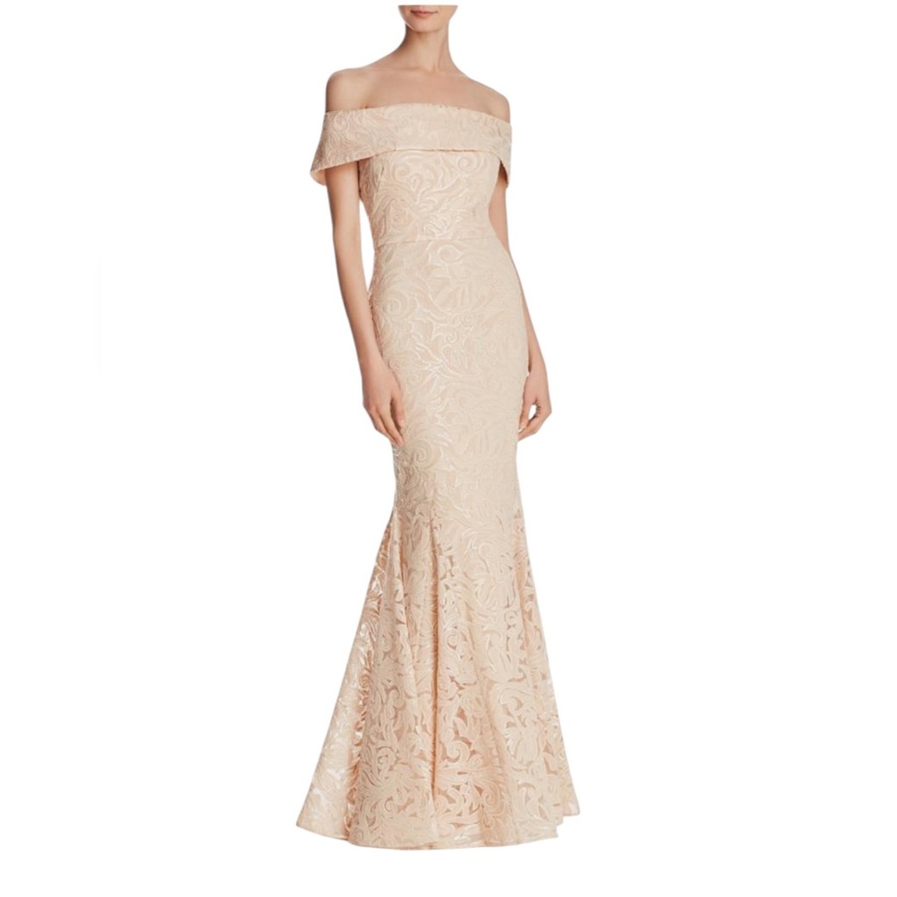 Eliza J Off-Shoulder Lace sequins Gown Size 10